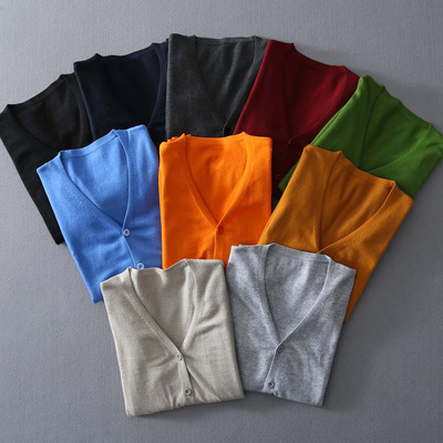 spring and autumn Cashmere cardigan V-neck Solid Large Sweater Self cultivation Long-sleeved sweater Casual sweater coat
