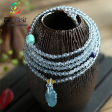 晶醇水晶海蓝宝六圈手链蜜蜡南红碧玉绿松石路路通海蓝宝如意吊坠