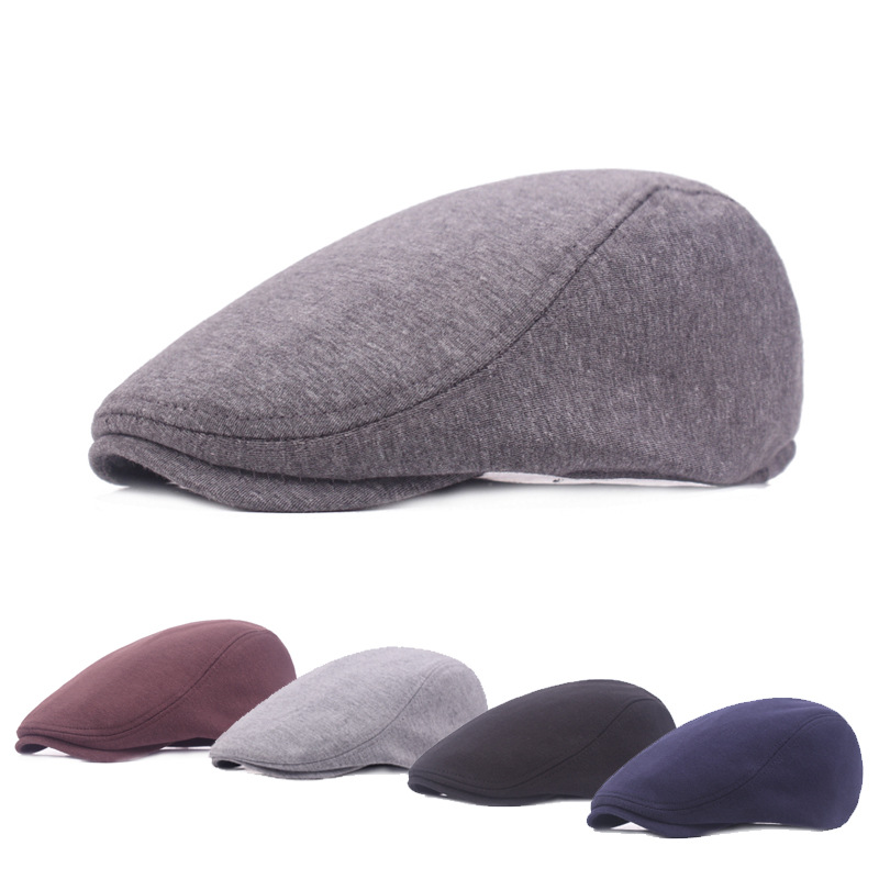 Men's Retro Solid Color Flat Eaves Beret Hat display picture 5