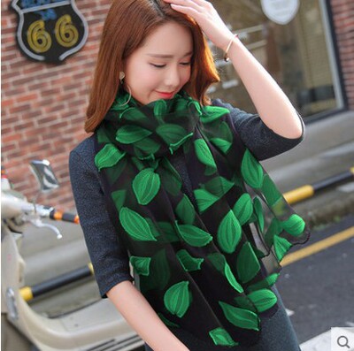 leaf scarf Korean Edition Versatile spring and autumn Flower towel scarf Jianhua Silk scarf Shawl Dual use Beach towel wholesale