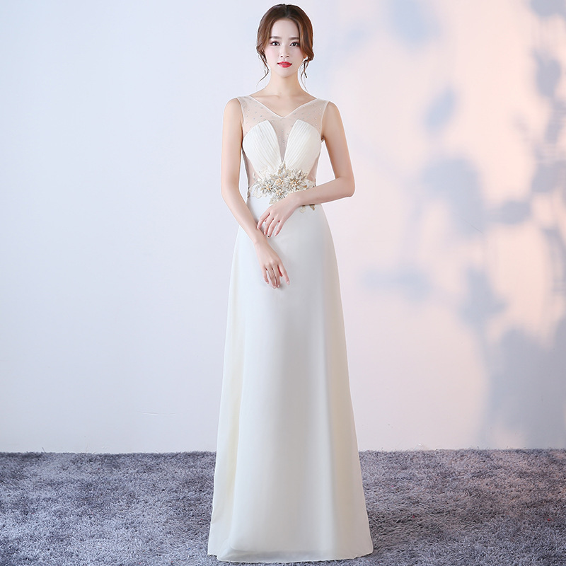 Evening dresses abito da sera Banque KTV night club night show long model  Jiali Hotel Miss technician dress long dress white evening dress