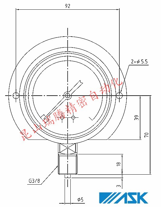 甘油压力表 OPG-BT-G3/8-75x4MPa ASK压力表
