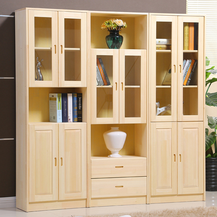 书房家具 简易书柜书橱自由组合松木带门实木书柜书架可定制|ru