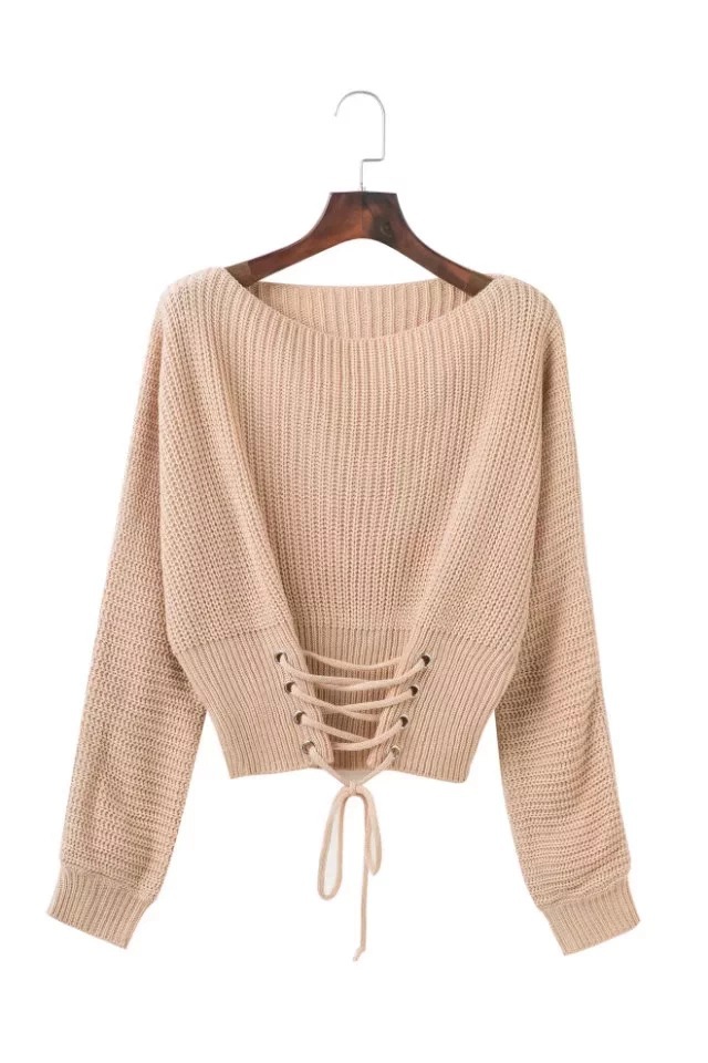 Suéter de Punto con Cordones, Estilo Corto, Otoño-Invierno 2025, Moda Europea y Americana para Mujer, AliExpress Wish