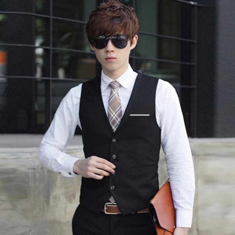 Wholesale New Korean Style Men's Slim V-Neck Suit Vest Men's British Business Fashion Suit Vest Trendy Men