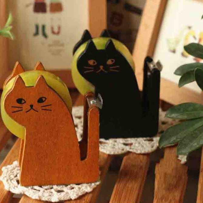 Papelería de escritorio de madera adorable animal de madera gatito asiento de cinta cortador de cinta fabricantes personalizados