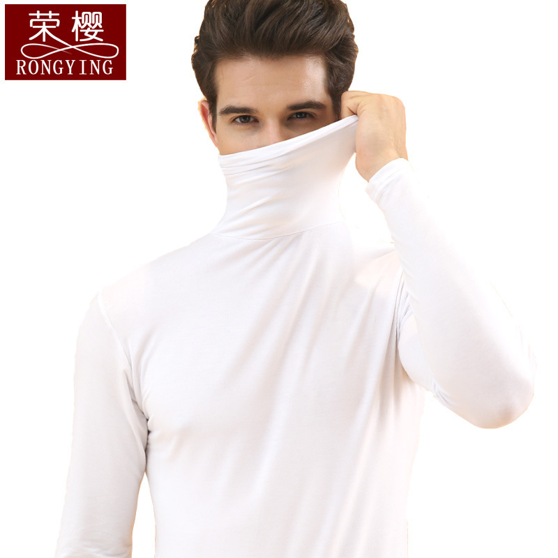 Modal Men's Turtleneck Lapel Thermal Underwear Top Autumn and Winter Long Sleeve Base Shirt Thin Autumn Clothes Single Piece Tight