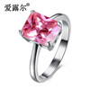 Square zirconium, platinum fashionable ring with stone, crystal, accessory, wholesale