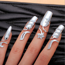 韓版個性時尚創意開口銀戒指甲環女款氣質新潮鑲鑽指甲套飾品批發