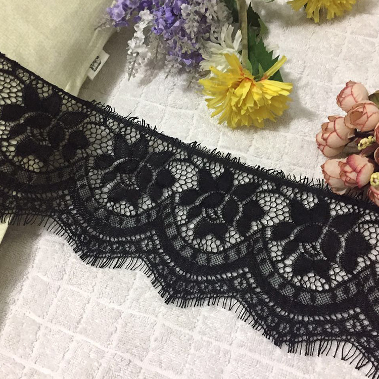 黑白色单边小眼睫毛花边无弹针织经编锦纶丝蕾丝纺织面料宽12.5cm