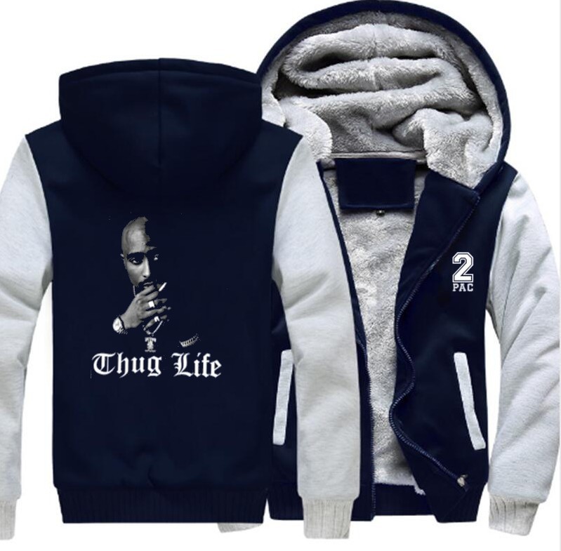 ヨーロッパのジッパーの厚いガードルロック2pacトゥパーカーヒップホップthug life秋冬カーディガン