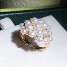 淡水珍珠纯银戒指强光无暇小珠多珠下开口可调节女士戒指