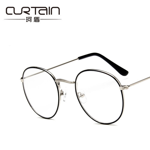 Retro Metal-Trimmed Eyeglass Frames 3447, Artistic Urban Planning Round-Square Non-prescription Glasses, Korean Style Academic Eyeglass Frames