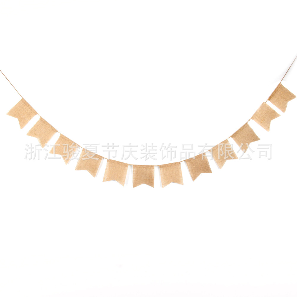 欧美节日派对装饰黄麻三角旗  DIY手工辅料圣诞婚庆麻布燕尾旗