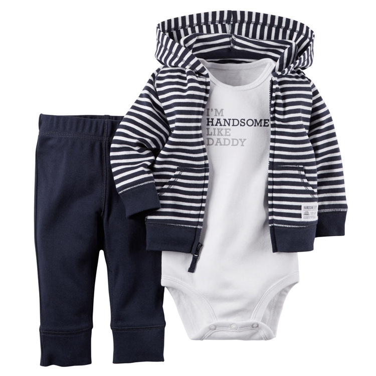 Baby Long-sleeved Hooded Sweater And Romper Pants Three-piece Set display picture 5