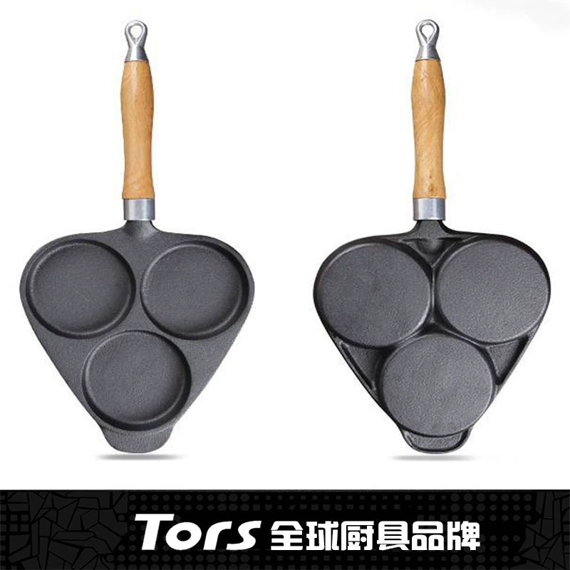 托尔斯 Three-hole cast iron egg burger pot making vegetable cake pot egg horn fried egg dumpling pot flat bottom thickened pie pot