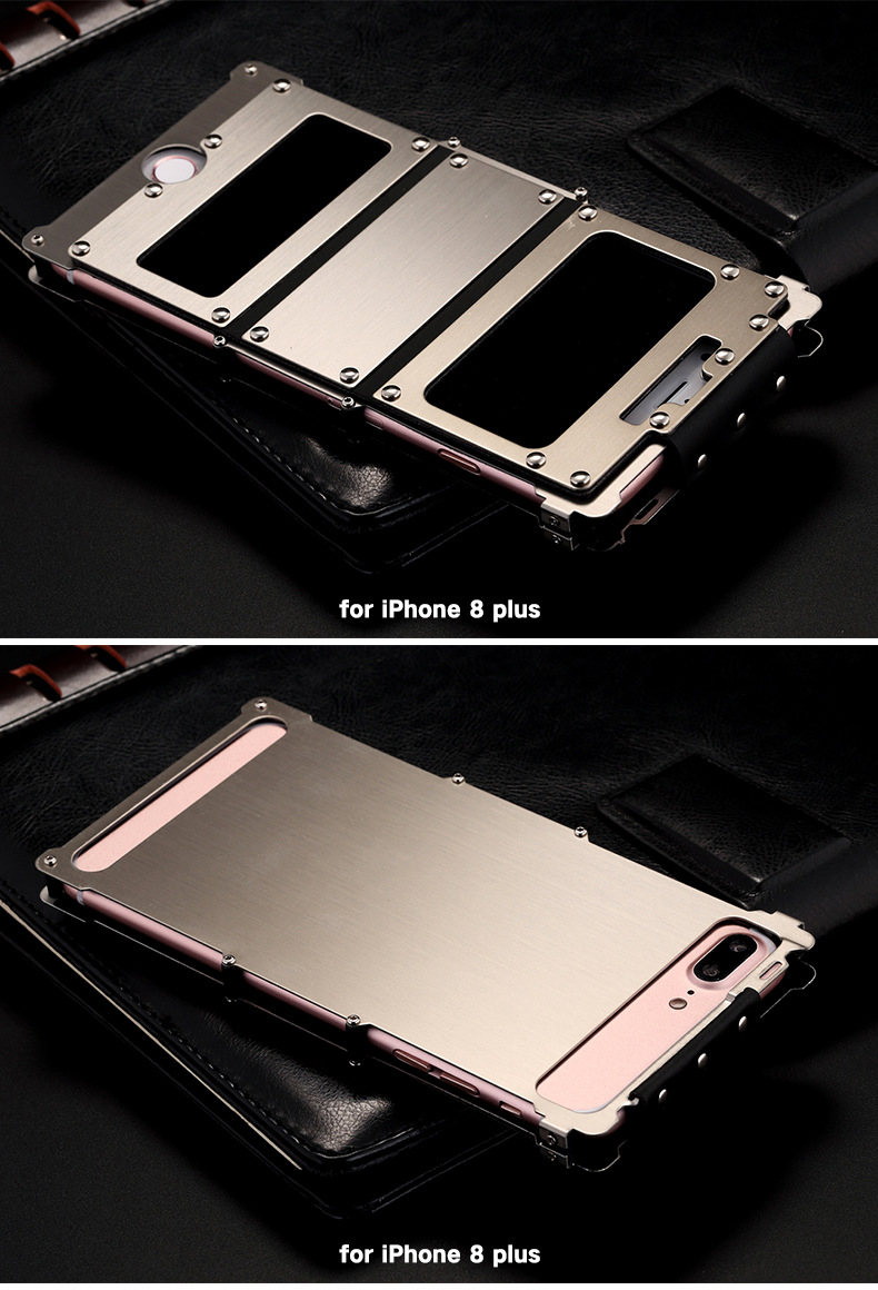 Armor King Iron Man Stainless Steel Dual Window Rivet Leather 360° Flip Case Cover for Apple iPhone 8 Plus & iPhone 8