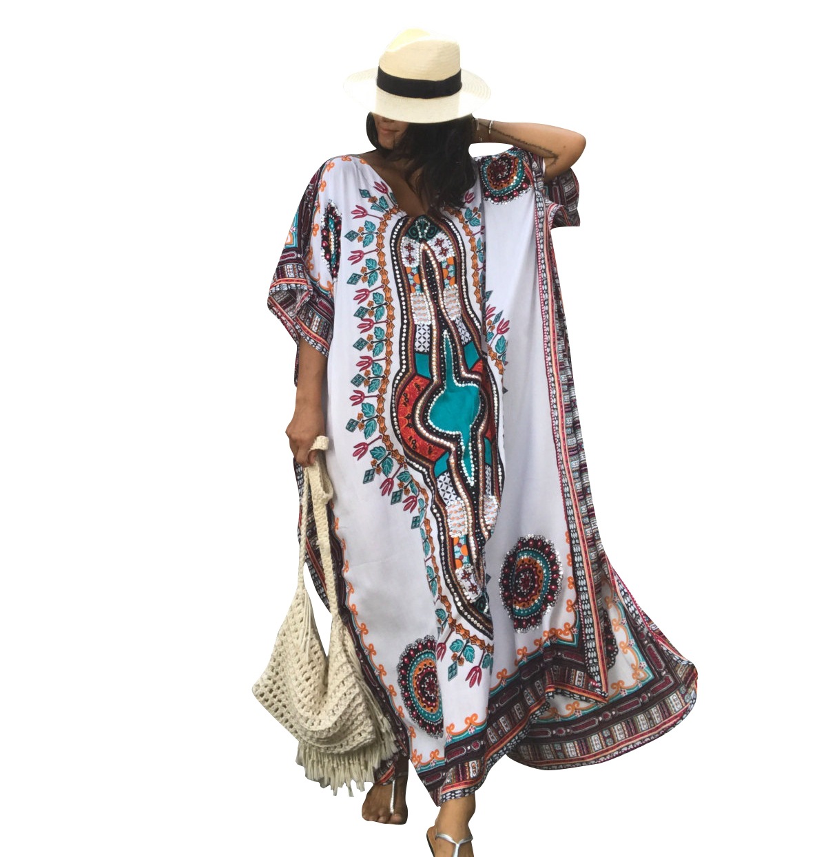 Summer Fashion New Bohemia Style  Flower Loose Long Beach Blouse Robe Long Skirt Holiday Dress Nihaojewelry Wholesale display picture 3