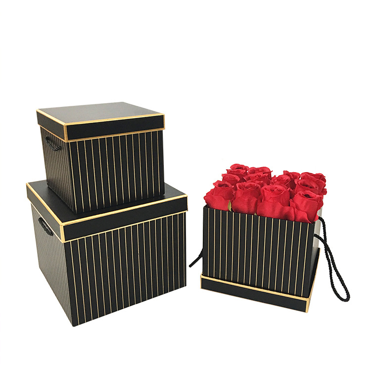 精致手提礼盒 鲜花礼盒 竖条正方形抱抱桶 婚庆喜糖礼品盒 礼物盒3
