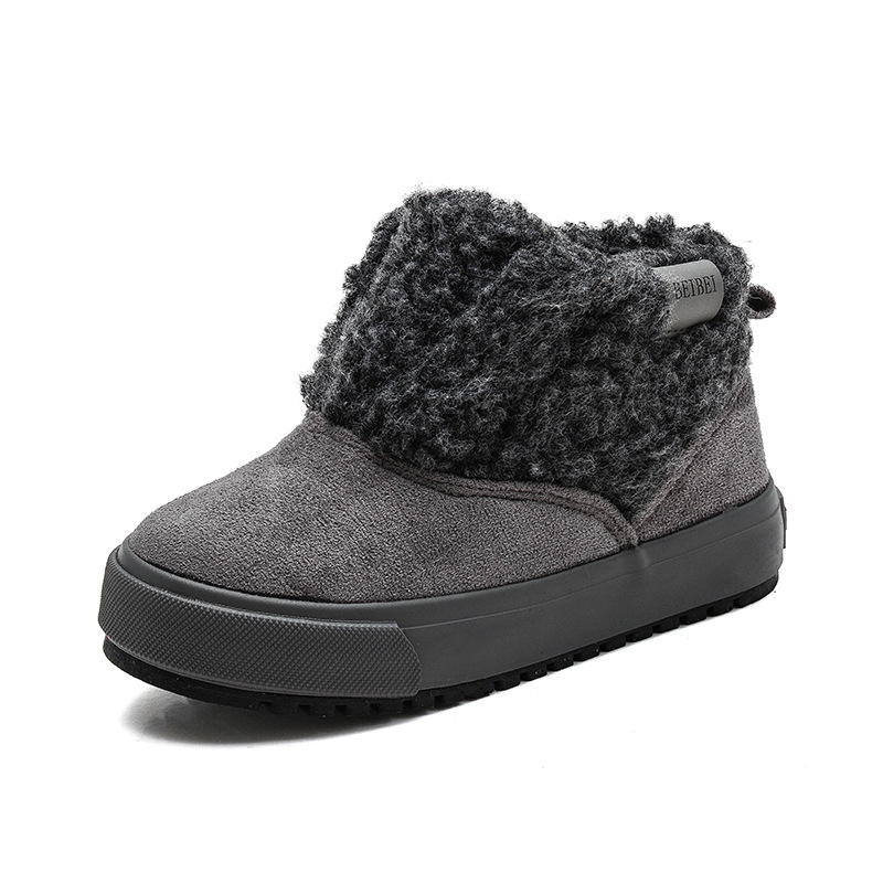 新款纯色橡胶轻便童鞋 耐磨加绒棉鞋 防滑保暖高帮时尚加厚休闲鞋