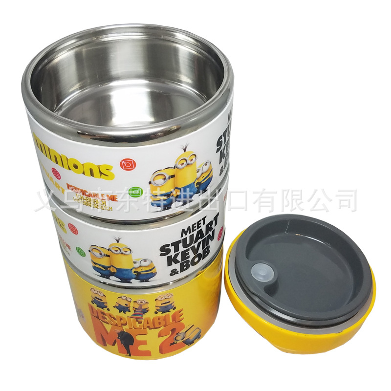 Stainless steel mini lunch box, cartoon 3-layer student lunch box, insulated picnic box, gift basket detail image 5