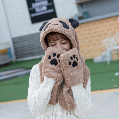 帽子围巾手套三件套一体女士冬季围脖可爱儿童加厚保暖学生韩版潮|ms