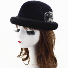 女士冬季帽子 新款水貉毛保暖中老年帽毛球卷边中年妈妈帽批发