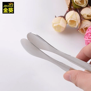 厂家直销不锈钢圆头防滑冰块夹厨房凹槽食品糖夹耐高温烤肉夹