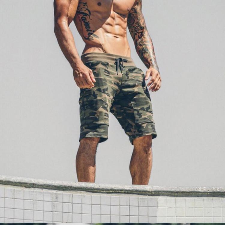 新款肌肉兄弟健身健美短裤运动休闲 男士迷彩五分裤跑步训练中裤