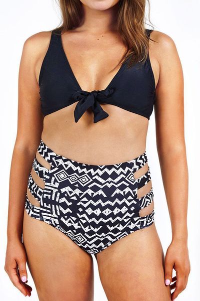 New printed swimsuits gather sexy split high waist ladies’bikini 