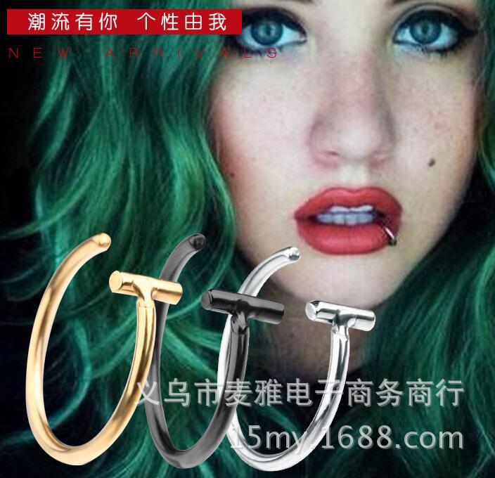 不锈钢钛钢假唇环唇夹唇钉鼻钉眉钉鼻环唇钉无洞唇环无洞W11-阿里巴巴