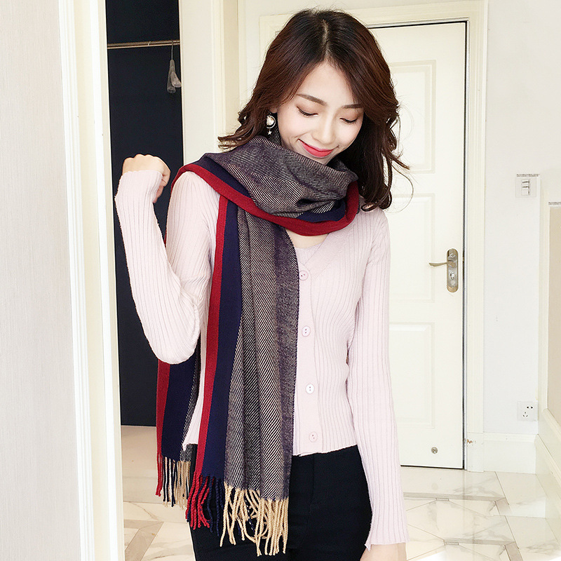 Hàn Quốc phiên bản của chiếc khăn mùa thu và mùa đông mới nữ khăn choàng đa năng hoang dã dày dài ấm đan sinh viên yếm