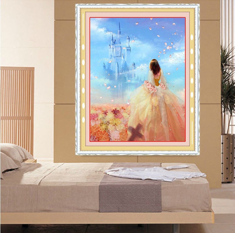 Oujin nianhua cinta bordado fábrica directa color impresión colgante pintura flor de cerezo princesa sala de estar entrada pintura decorativa