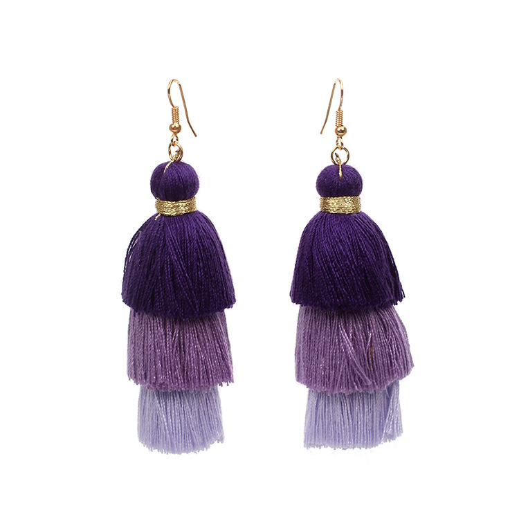 10g Weight Earrings Classification Women'S Gender Fashion Style Purple, Red, Green, Black Color Hot-selling Multilayer Tassel Wild Long Bohemian Style Earrings 4