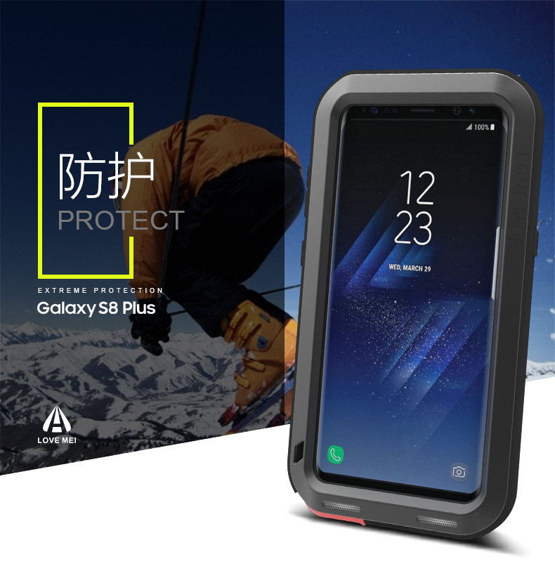 LOVE MEI Powerful Water Resistant Shockproof Dust/Dirt/Snow Proof Aluminum Metal Outdoor Heavy Duty Case Cover for Samsung Galaxy S8 & Samsung Galaxy S8 Plus
