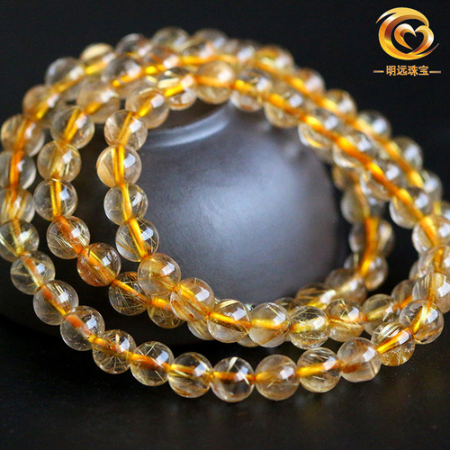 Natural Golden Crystal Buddha Bracelet, 4A3A Three-Ring Golden Crystal Wholesale, Mingyuan Jewelry Crystal