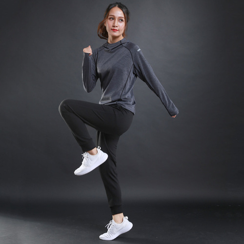 Hunting Star Autumn and Winter New Women's Long Sleeve T-Shirt Sweatshirt Thin Breathable Fitness Training Sports Long Sleeve Hooded Sweatshirt 6803