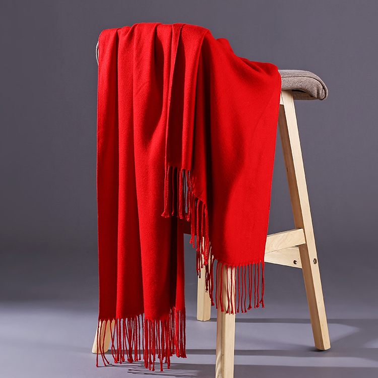 2018新款 加厚保暖羊绒围巾纯色流苏女 秋冬披肩 礼品订制围巾