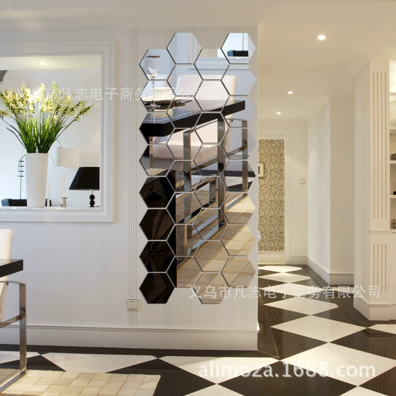 Фабрика прямые шестиугольные акриловые зеркальные настенные наклейки фон украшения стены кристалл стерео зеркальные наклейки