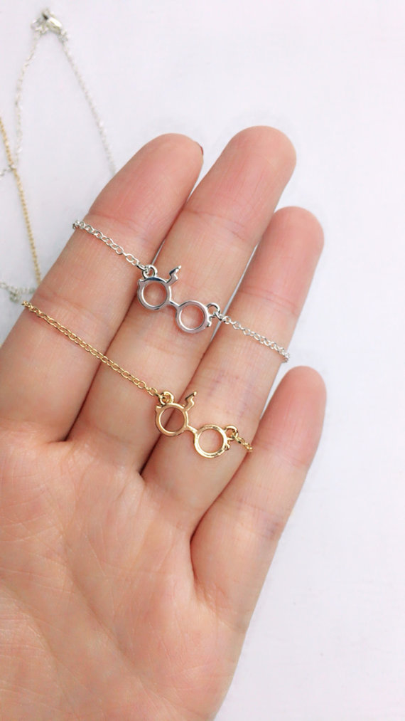 Harry Potter Glasses Necklace Deathly Hallows Pendant Necklace Gold Plated Silver Lightning Z Neckla