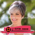 外贸假发银灰色女士欧美短卷发假发套 中老年奶奶短发化纤发头套