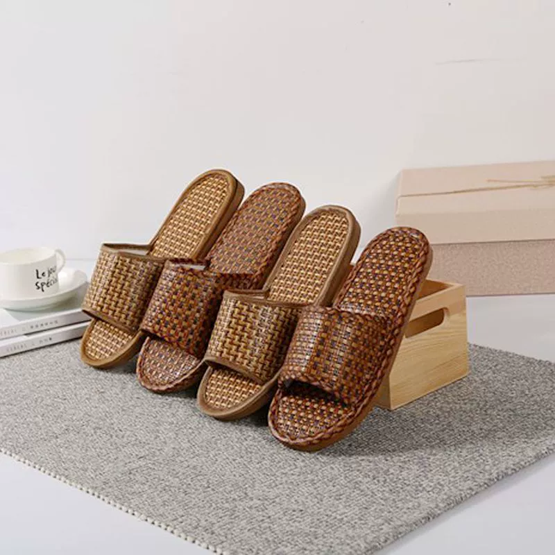 Весенне-летние тапочки из соломенного коврика из бамбука и ротанга для пары, домашние домашние деревянные полы, удобные крутые толстые подошвы, оптовая продажа