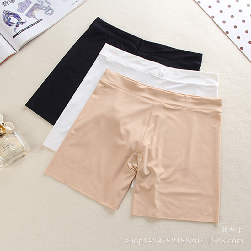 夏秋新款冰丝无痕安全裤防走光中腰高弹力三分女士内裤大码胖MM