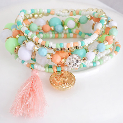 Fashion Metal gorgeous Beauty head Coin tassels Versatile multi-storey temperament Bracelet 7038