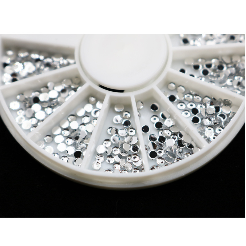 Suministros transfronterizos DIY en caja de joyería de plata de fondo transparente diamante blanco disco giratorio decoraciones de uñas fondo plano Diamante blanco
