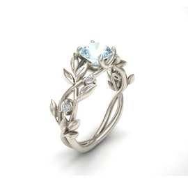 厂家批发wish热卖饰品 欧美公主橄榄叶子订婚戒指 镶钻蓝锆石戒指