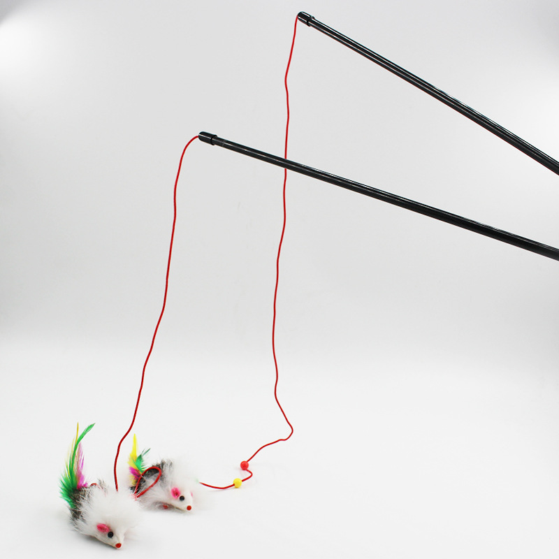 Ratón con cuentas divertido gato palo cuerda roja conejo piel gato varilla gato pesca artefacto gato divertido palo suministros para mascotas