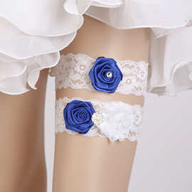 原创手工 钉珠花 高雅 新娘吊袜带 婚礼蕾丝配件 新娘大腿装饰