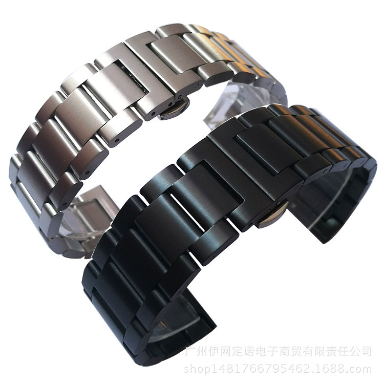 Quick-release spring bar brushed stainless steel butterfly clasp watch strap, compatible with smartwatches Huawei, Samsung, and Motorola 360.