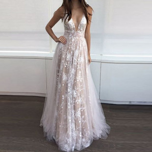 Cross-Border women's dress wedding evening dress wholesale European and American women's wish lace deep V tutu skirt wedding dress spot